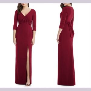 NEW $231 After Six‎ [ Small ] Crisscross Stretch Crepe Gown in Burgundy